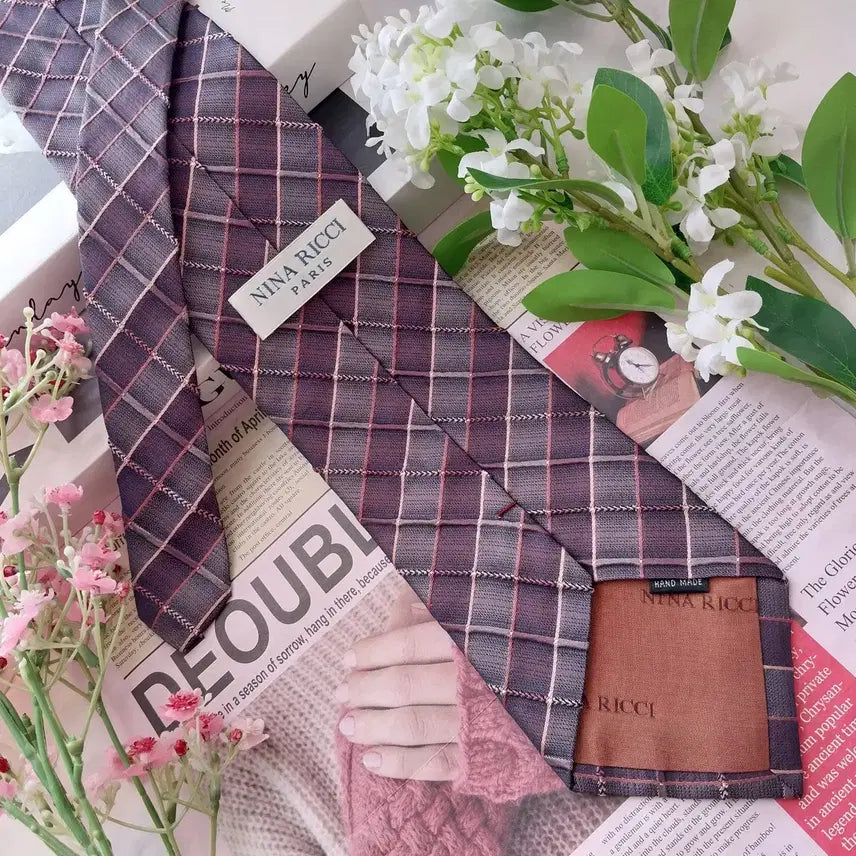 [BUNJANG] Nina Ricci Silk Purple Windowpane Check Tie / 니나리치 실크 퍼플 체크 넥타이 9.5cm A+등급 K2212