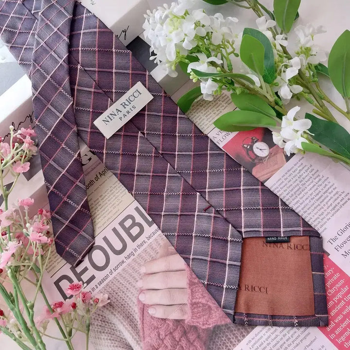 [BUNJANG] Nina Ricci Silk Purple Windowpane Check Tie / 니나리치 실크 퍼플 체크 넥타이 9.5cm A+등급 K2212