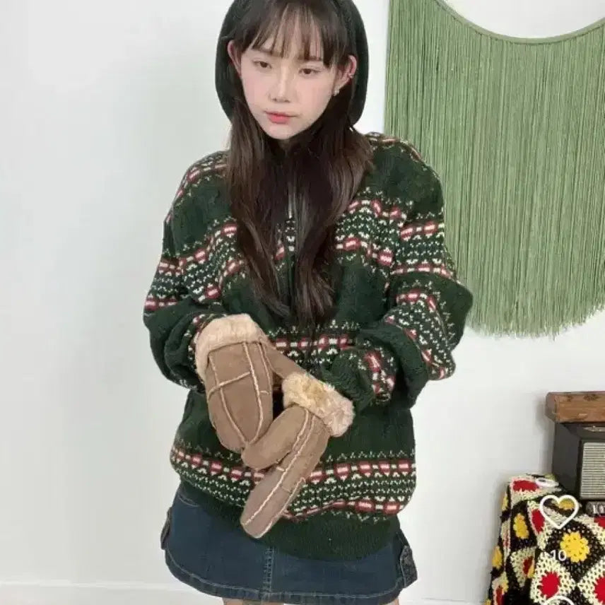 [BUNJANG] Halmae Kazi Half-Zip Hoodie Knit / 할매카지 반집업 후드 니트