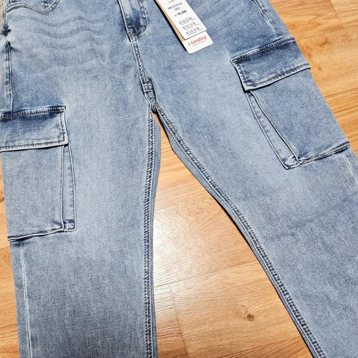 [BUNJANG] Zambay Washed Bending Tapered Cargo Jeans / 잠뱅이 워싱 밴딩 테이퍼드 카고 청바지 L (32)