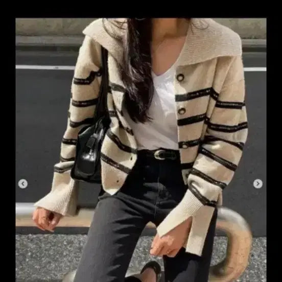 [BUNJANG] Asan Stripe Wool Knit Cardigan / 아상 스트라이프 가디건 빅카라 울니트