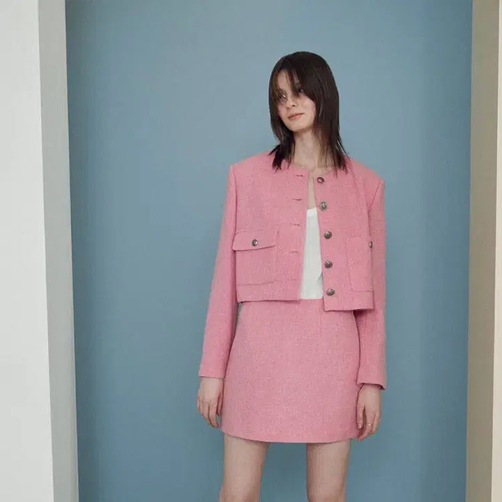 [BUNJANG] Joy Gryson Pink Tweed Cropped Jacket &amp; Mini Skirt Set (Size M) / 조이그라슨 핑크 트위드 크롭자켓 / 미니스커트 세트 (M사이즈)