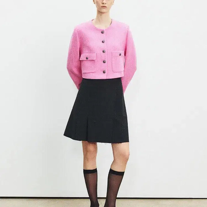[BUNJANG] Joy Gryson Pink Tweed Cropped Jacket &amp; Mini Skirt Set (Size M) / 조이그라슨 핑크 트위드 크롭자켓 / 미니스커트 세트 (M사이즈)