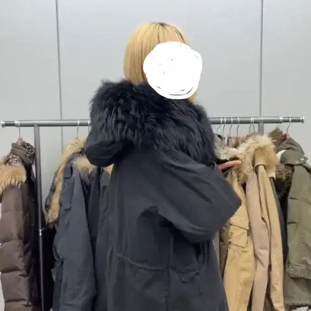 [BUNJANG] Kruvin TGE Y2K Black Fur Hooded Long Field Jacket / 크루빈티지 y2k 블랙퍼 후드 롱 야상 점퍼