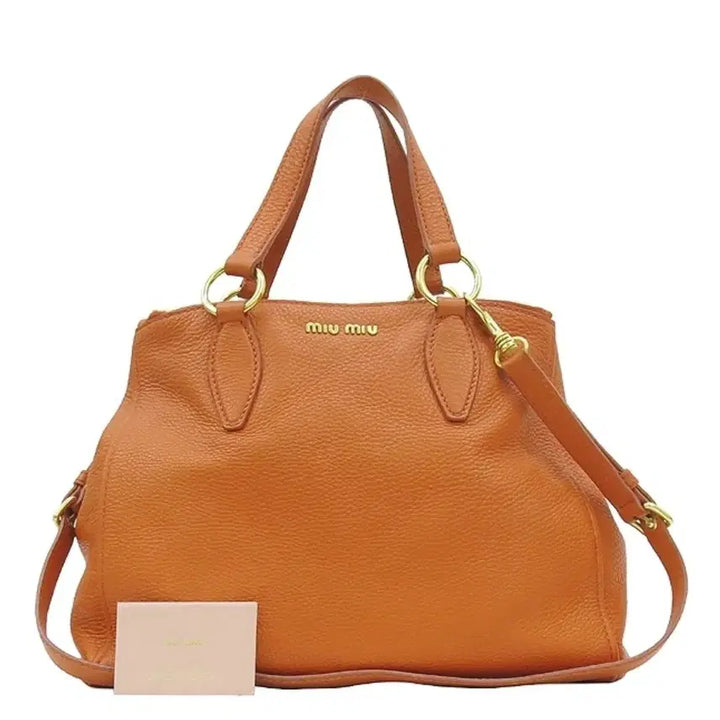 [BUNJANG] Miu Miu RN0620 Gold Logo Orange Leather Tote/Shoulder Bag / 정품 미우미우 RN0620 금장 로고 장식 오렌지 레더 토트/숄더백