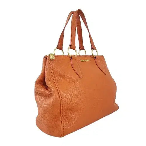 [BUNJANG] Miu Miu RN0620 Gold Logo Orange Leather Tote/Shoulder Bag / 정품 미우미우 RN0620 금장 로고 장식 오렌지 레더 토트/숄더백