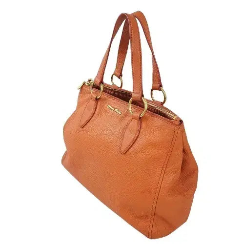 [BUNJANG] Miu Miu RN0620 Gold Logo Orange Leather Tote/Shoulder Bag / 정품 미우미우 RN0620 금장 로고 장식 오렌지 레더 토트/숄더백