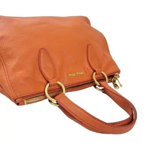 [BUNJANG] Miu Miu RN0620 Gold Logo Orange Leather Tote/Shoulder Bag / 정품 미우미우 RN0620 금장 로고 장식 오렌지 레더 토트/숄더백