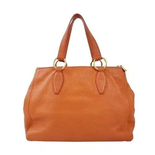 [BUNJANG] Miu Miu RN0620 Gold Logo Orange Leather Tote/Shoulder Bag / 정품 미우미우 RN0620 금장 로고 장식 오렌지 레더 토트/숄더백
