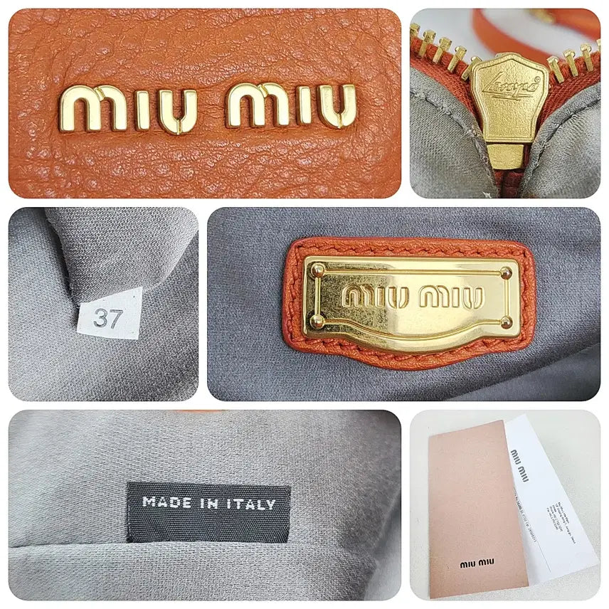 [BUNJANG] Miu Miu RN0620 Gold Logo Orange Leather Tote/Shoulder Bag / 정품 미우미우 RN0620 금장 로고 장식 오렌지 레더 토트/숄더백