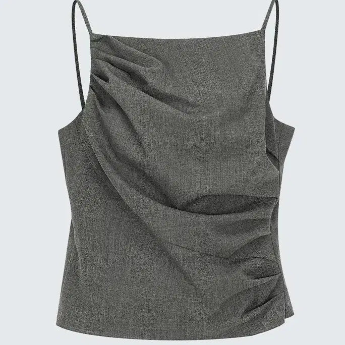 [BUNJANG] Time Wool Blend Belted Cutout Slit Skirt &amp; Drape Sleeveless Top Set / 타임 울 블렌드 벨티드 컷아웃 슬릿 스커트 &amp; 드레이프 슬리브리스 탑