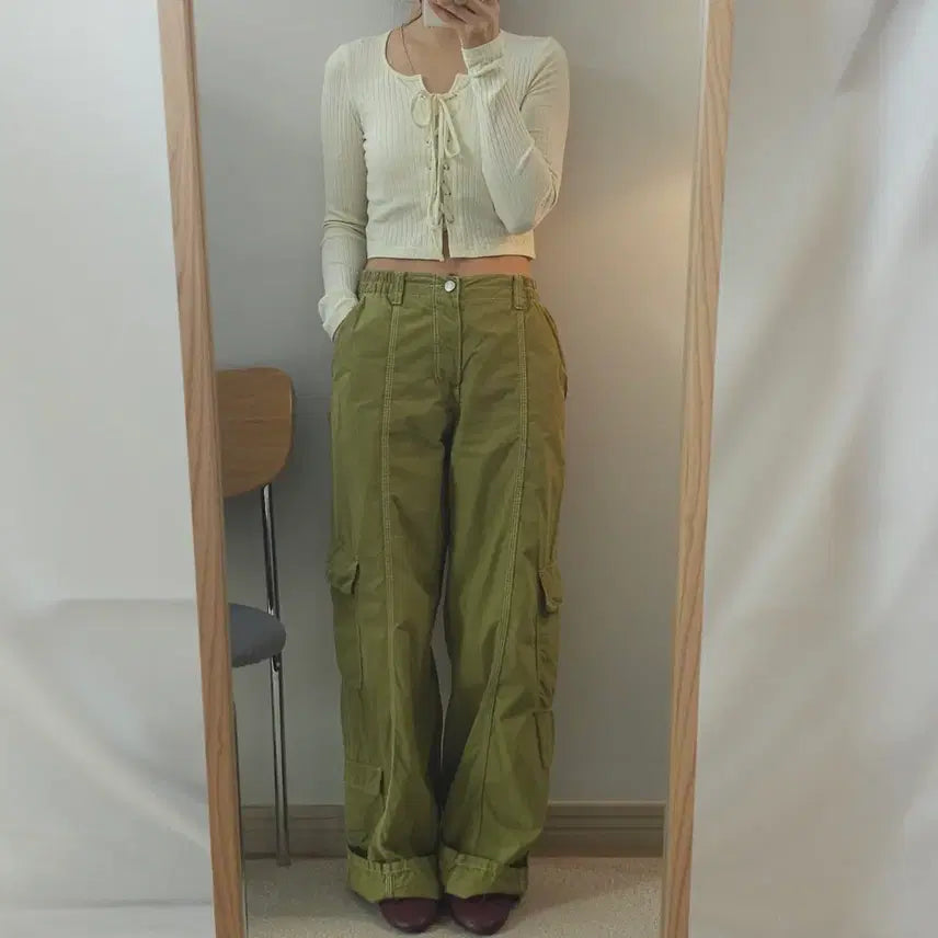 [SOLD OUT] (M)자라 여성 카고 바지 와이드 카키올리브 빈티지 J19W2584