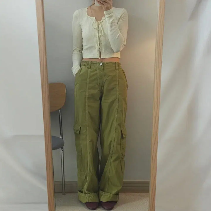 [SOLD OUT] (M)자라 여성 카고 바지 와이드 카키올리브 빈티지 J19W2584