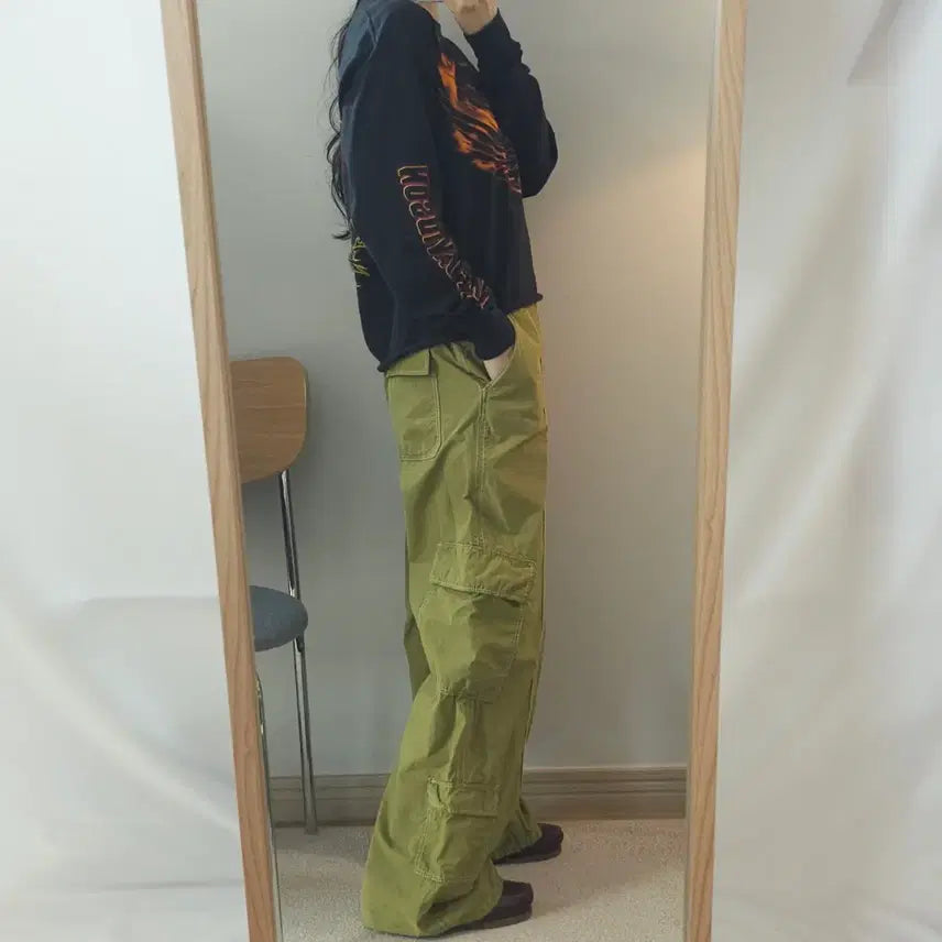 [SOLD OUT] (M)자라 여성 카고 바지 와이드 카키올리브 빈티지 J19W2584