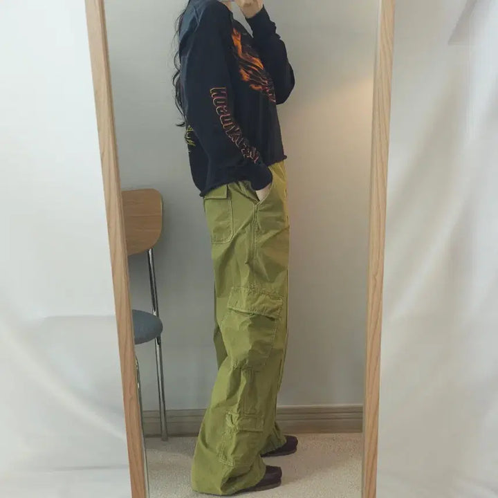[SOLD OUT] (M)자라 여성 카고 바지 와이드 카키올리브 빈티지 J19W2584