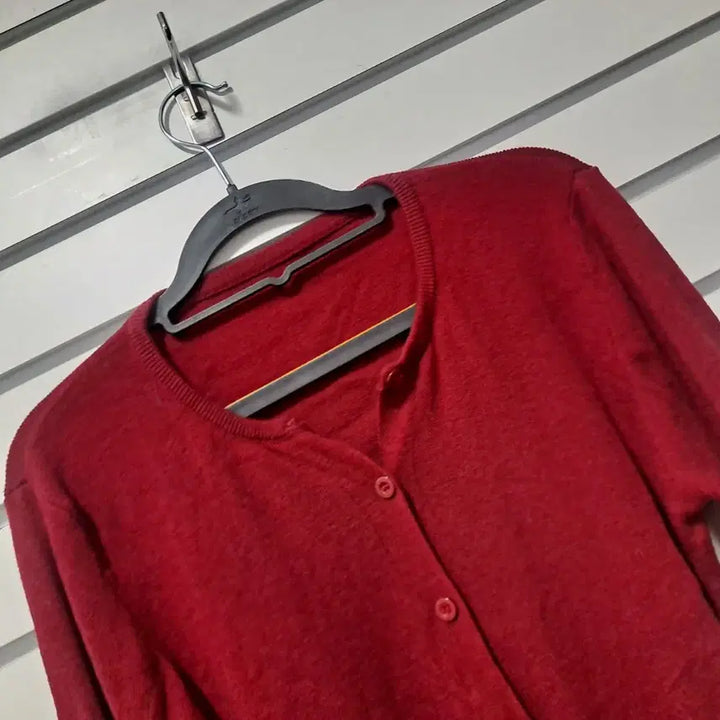 [BUNJANG] Wardrobe Styling Red Short Cardigan / 레드 숏 가디건/백 스트랩/55/옷장꾸미기