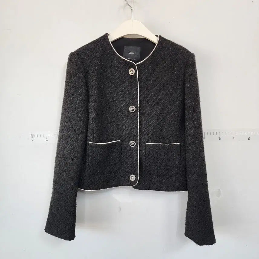 [BUNJANG] Roem Black Tweed Collarless Jacket / 로엠 블랙 트위드 노카라 자켓