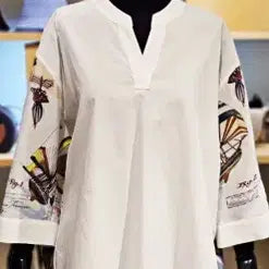 [BUNJANG] Benetton White Oversized Blouse / 베네통 나염소매단 화이트 오버박시핏 블라우스 폴1303