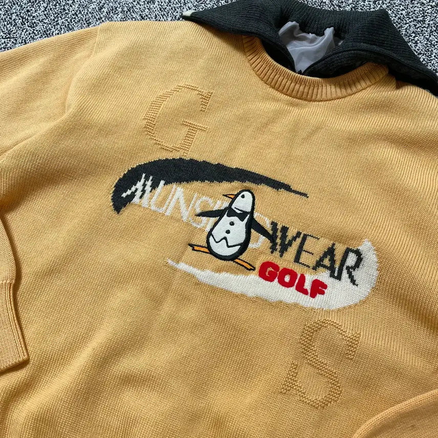 [BUNJANG] Munsingwear Penguin Knit Sweater Mustard / 빈티지9. 먼싱웨어 펭퀸 카라 니트 스웨터 머스타드