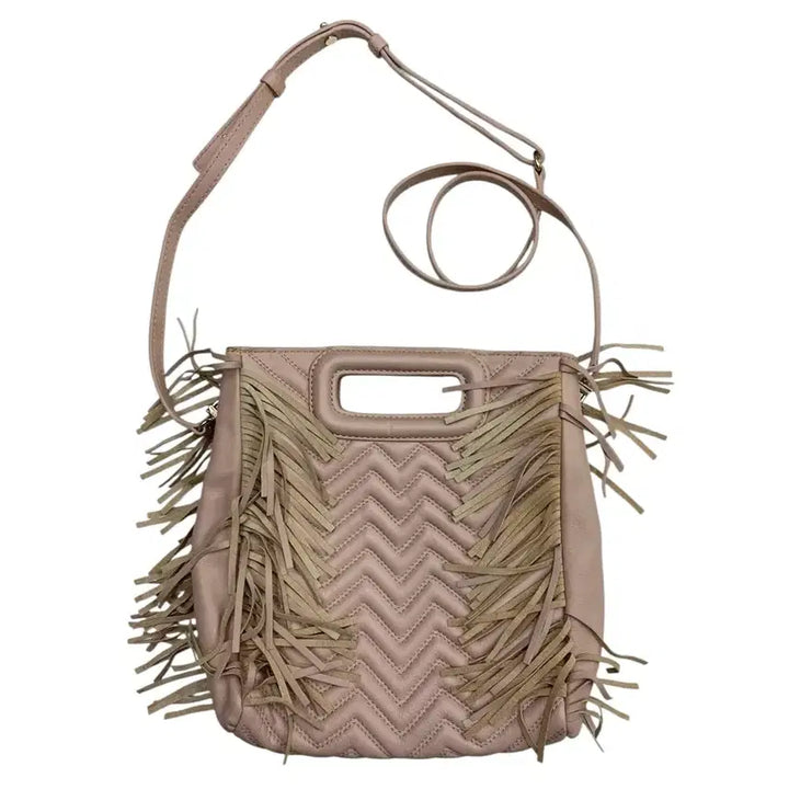 [BUNJANG] Maje Pink Fringe Crossbody Bag / 마쥬 인디핑크 프린지 크로스백