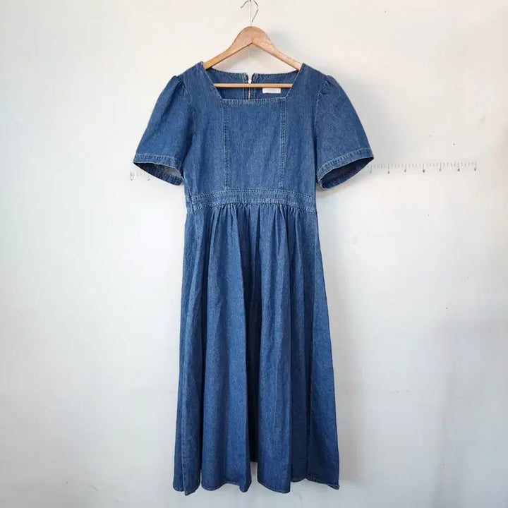 [SOLD OUT] 르꼬르망 청 데님 롱 원피스 퍼프소매 스퀘어넥