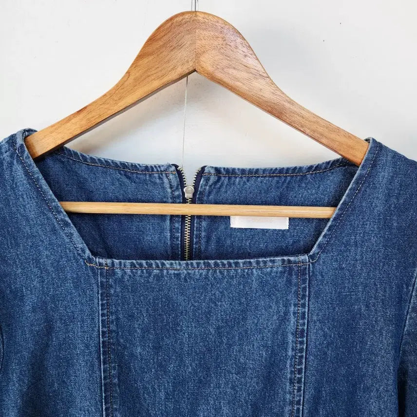 [SOLD OUT] 르꼬르망 청 데님 롱 원피스 퍼프소매 스퀘어넥