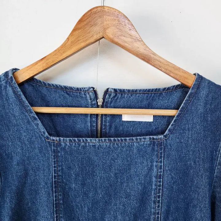 [SOLD OUT] 르꼬르망 청 데님 롱 원피스 퍼프소매 스퀘어넥