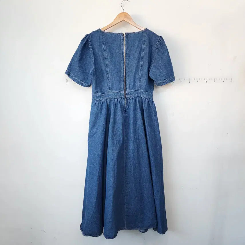 [SOLD OUT] 르꼬르망 청 데님 롱 원피스 퍼프소매 스퀘어넥