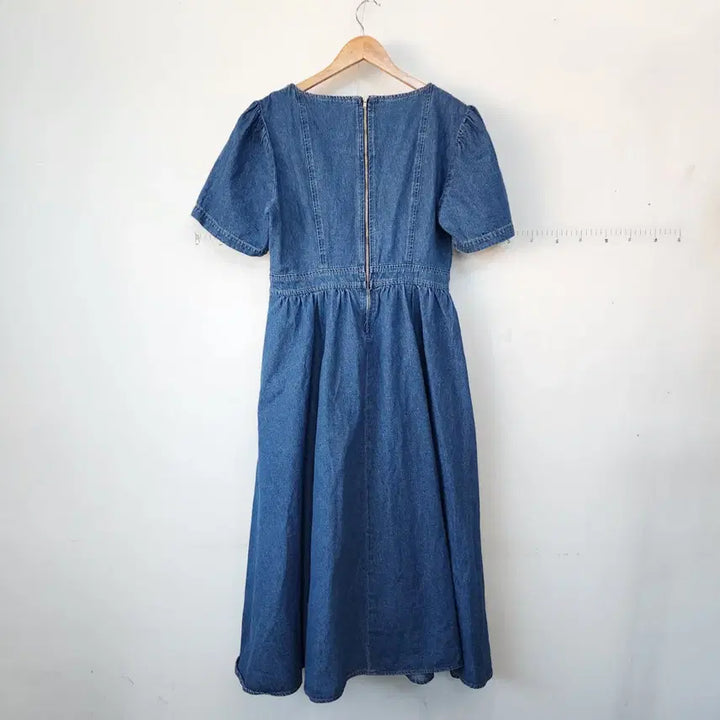[SOLD OUT] 르꼬르망 청 데님 롱 원피스 퍼프소매 스퀘어넥