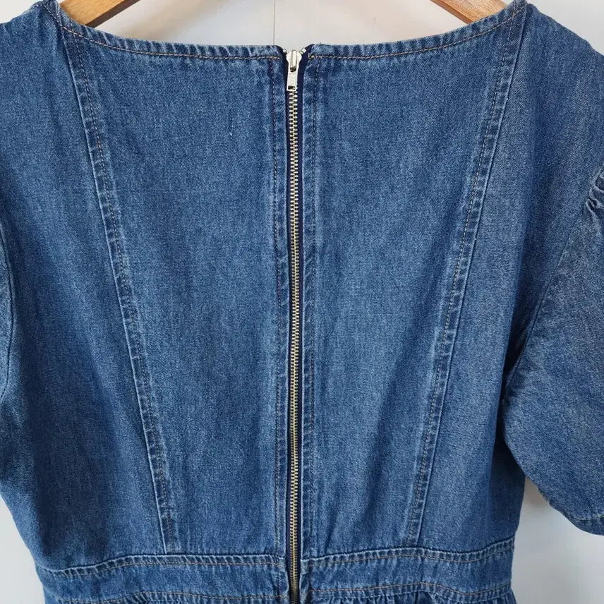 [SOLD OUT] 르꼬르망 청 데님 롱 원피스 퍼프소매 스퀘어넥