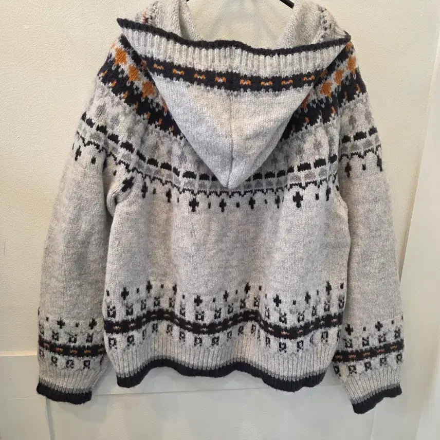 [BUNJANG] LOVE ME MORE Nordic Pattern Hooded Knit Cardigan / LOVE ME MORE 노르딕패턴 후드니트 가디건