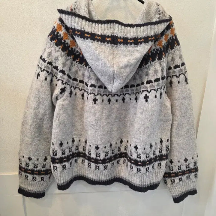 [BUNJANG] LOVE ME MORE Nordic Pattern Hooded Knit Cardigan / LOVE ME MORE 노르딕패턴 후드니트 가디건