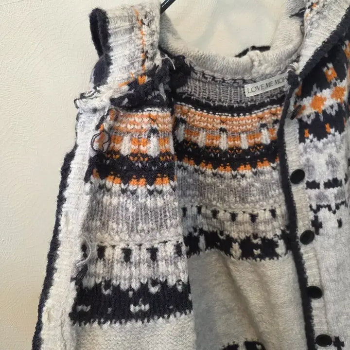 [BUNJANG] LOVE ME MORE Nordic Pattern Hooded Knit Cardigan / LOVE ME MORE 노르딕패턴 후드니트 가디건