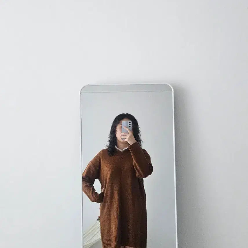 [BUNJANG] Brown V-neck Knit Long Dress / 브라운 브이넥 니트 롱 원피스