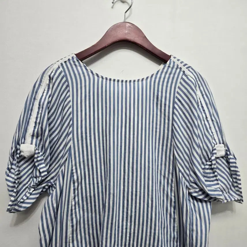 [BUNJANG] SJSJ Linen Silk Blend Striped Short Sleeve Blouse / 한섬 SJSJ 린넨 실크 혼방 스트라이프  반팔 블라우스