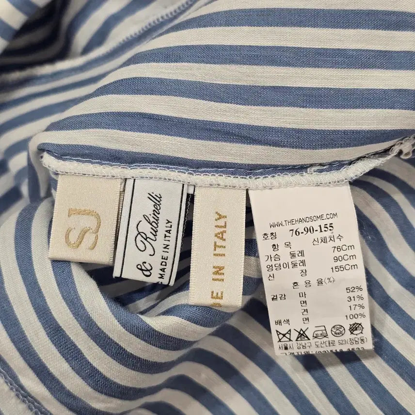 [BUNJANG] SJSJ Linen Silk Blend Striped Short Sleeve Blouse / 한섬 SJSJ 린넨 실크 혼방 스트라이프  반팔 블라우스