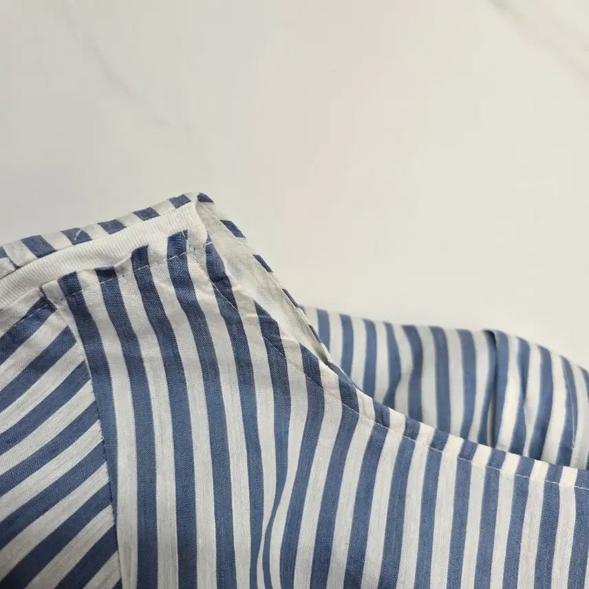 [BUNJANG] SJSJ Linen Silk Blend Striped Short Sleeve Blouse / 한섬 SJSJ 린넨 실크 혼방 스트라이프  반팔 블라우스