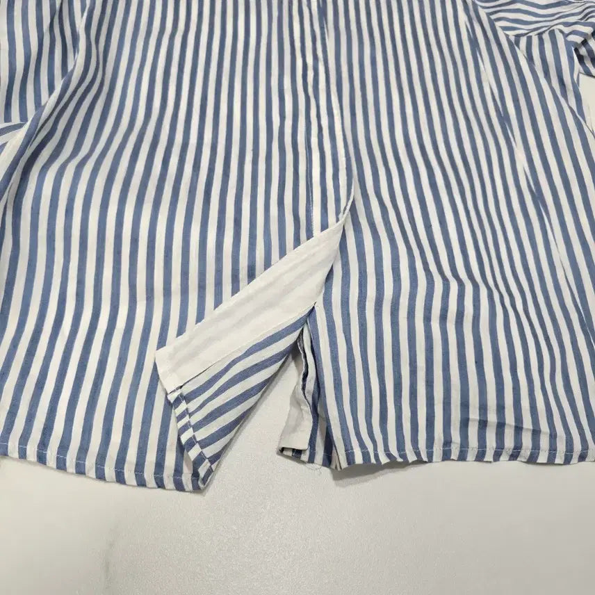 [BUNJANG] SJSJ Linen Silk Blend Striped Short Sleeve Blouse / 한섬 SJSJ 린넨 실크 혼방 스트라이프  반팔 블라우스