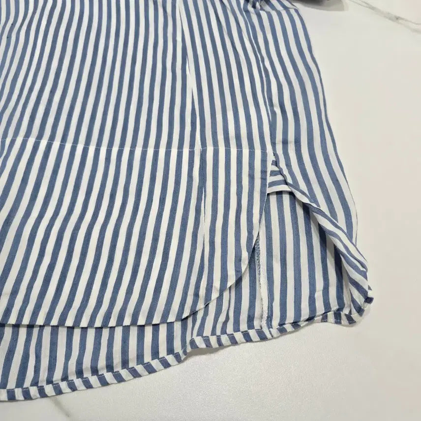 [BUNJANG] SJSJ Linen Silk Blend Striped Short Sleeve Blouse / 한섬 SJSJ 린넨 실크 혼방 스트라이프  반팔 블라우스