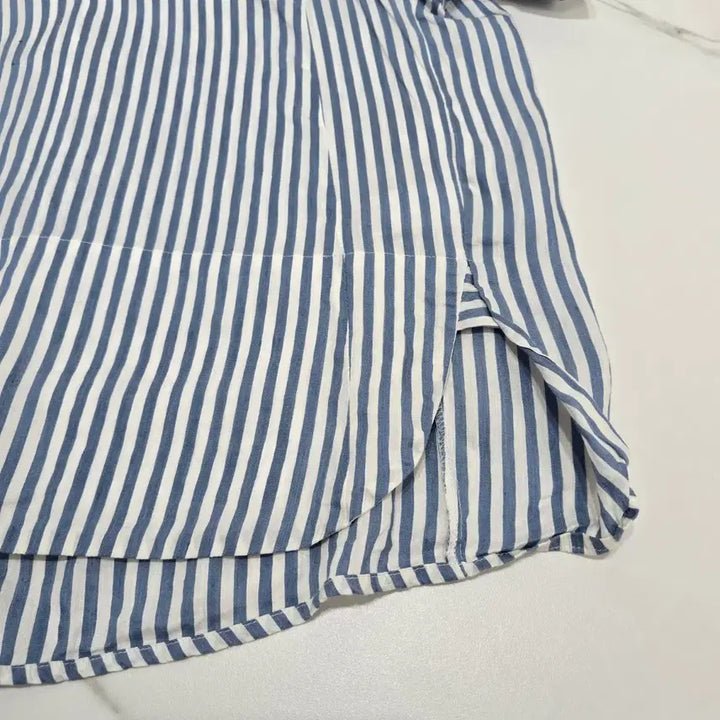 [BUNJANG] SJSJ Linen Silk Blend Striped Short Sleeve Blouse / 한섬 SJSJ 린넨 실크 혼방 스트라이프  반팔 블라우스