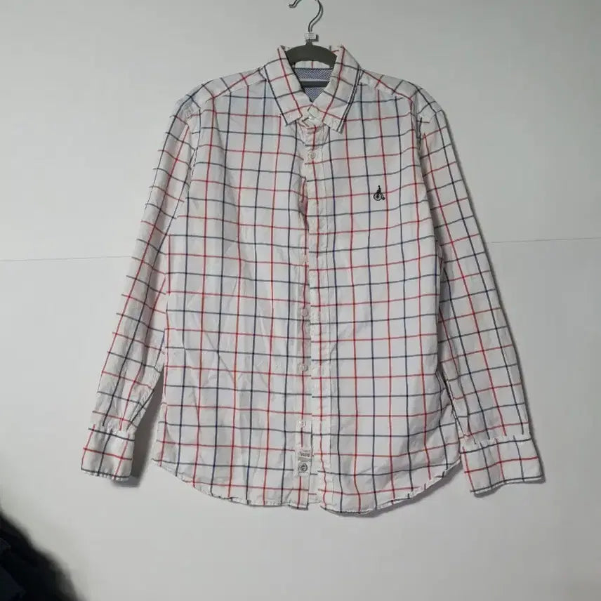[BUNJANG] Beanpole White Check Long Sleeve Shirt / 빈폴 화이트 체크 긴팔 셔츠 1100861