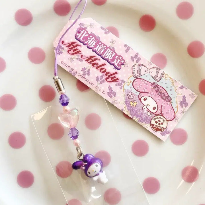 [BUNJANG] Hokkaido Lavender My Melody Heart Bead Strap / 고전 홋카이도 라벤더 마이멜로디 하트 비즈 스트랩