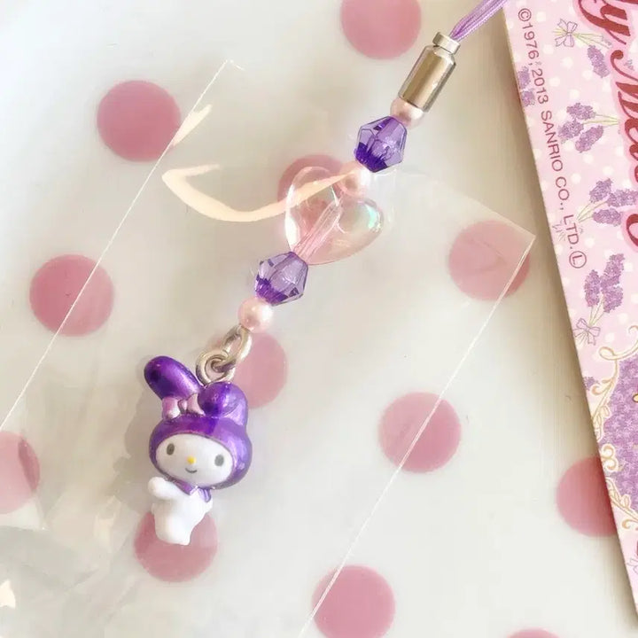 [BUNJANG] Hokkaido Lavender My Melody Heart Bead Strap / 고전 홋카이도 라벤더 마이멜로디 하트 비즈 스트랩