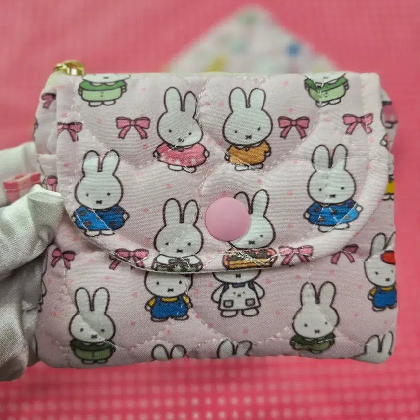 [BUNJANG] Miffy Quilted Snap Coin Purse Pink Wallet / 미피 퀼팅 똑딱이 동전지갑 핑크 투웨이지갑