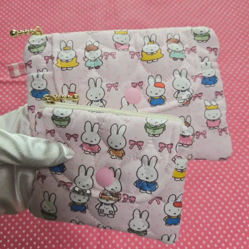 [BUNJANG] Miffy Quilted Snap Coin Purse Pink Wallet / 미피 퀼팅 똑딱이 동전지갑 핑크 투웨이지갑
