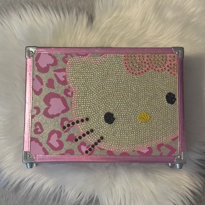 [BUNJANG] Hello Kitty Leopard Print Makeup Box / 헬로키티 수납함 메이크업박스 갸루 호피 레오파드 핑크 키티 큐빅 빈티지