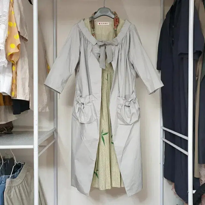 [BUNJANG] MARNI Ruffle Open Trench Coat / 명품 MARNI 마르니 쇼라인 리본셔링 오픈 원피스형 트렌치 자켓 코트