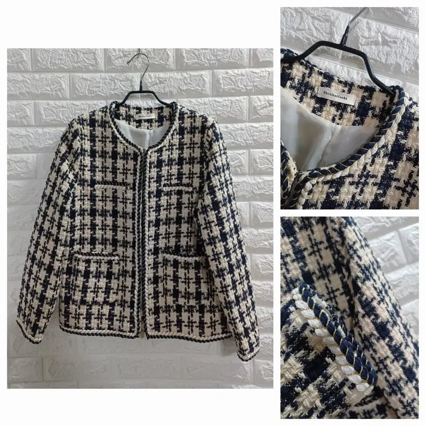[BUNJANG] Navy Beige Pattern Tweed Jacket / 네이비.베이지패턴 트위드자켓
