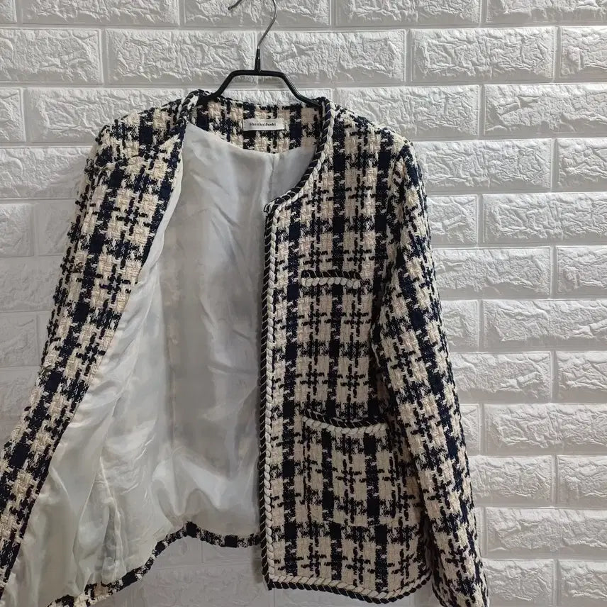 [BUNJANG] Navy Beige Pattern Tweed Jacket / 네이비.베이지패턴 트위드자켓