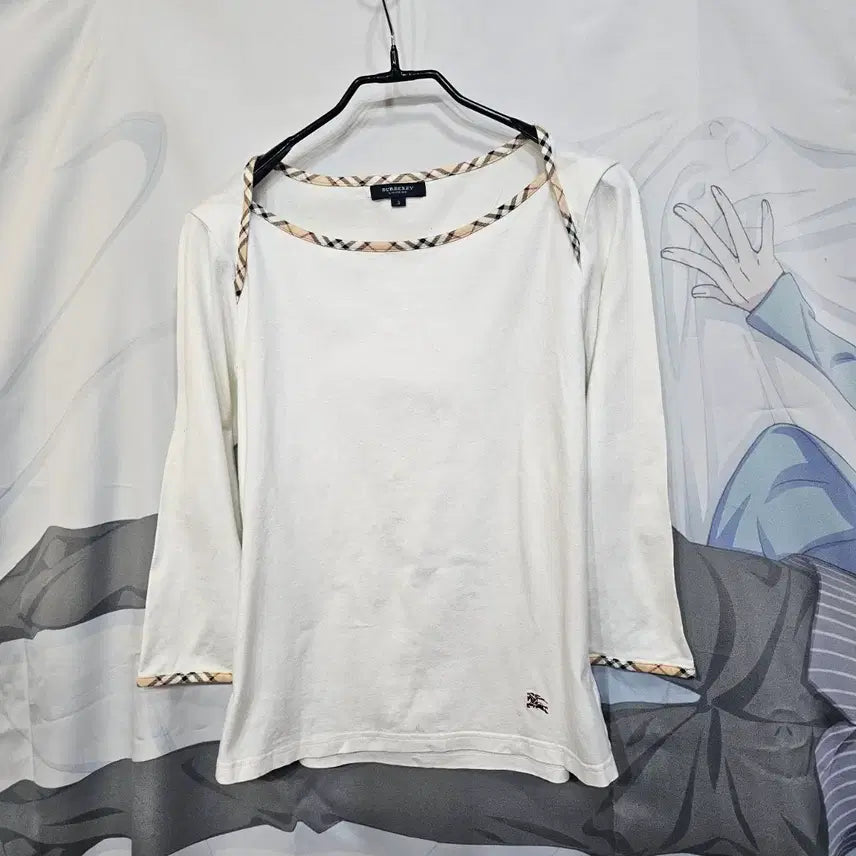 [BUNJANG] Burberry White Check Point T-Shirt / 버버리 화이트 체크 포인트  티셔츠